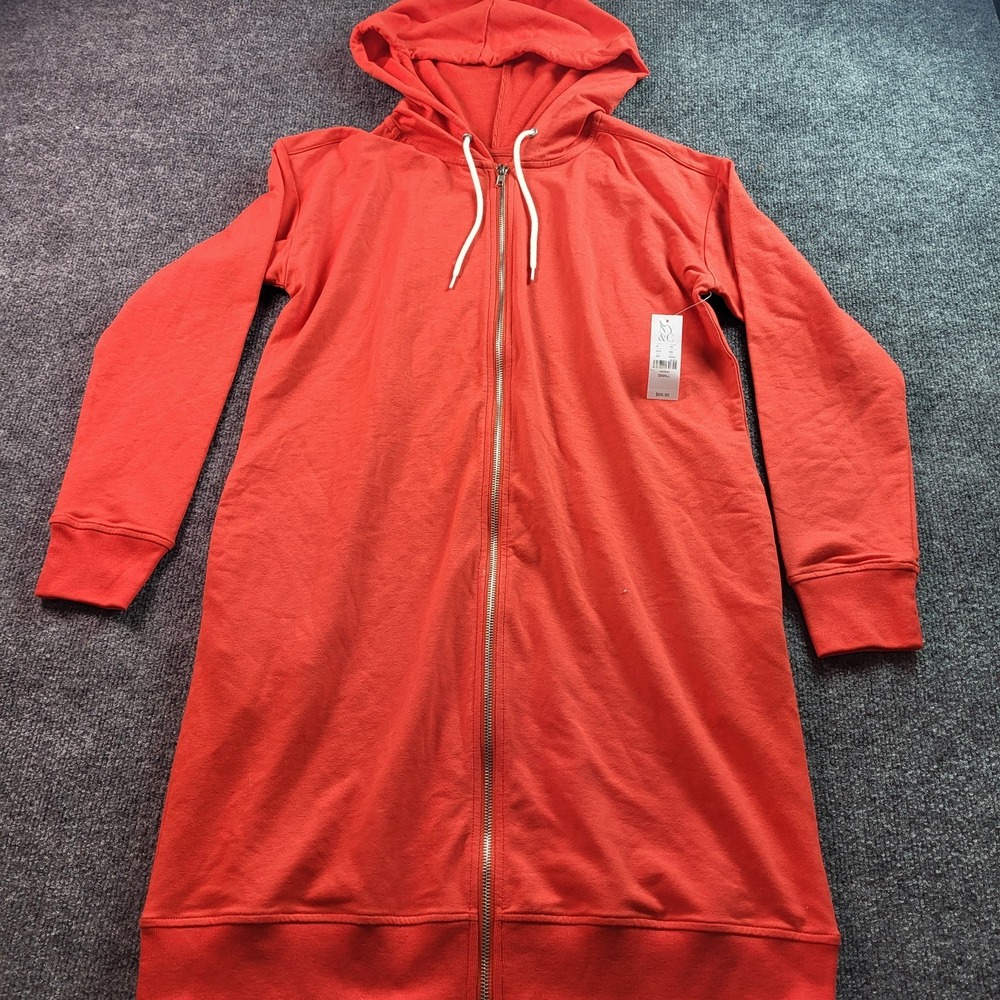 NYC New York Company‎ Women's Red Full Zip Hooded Long Sweatshirt Dress Size S